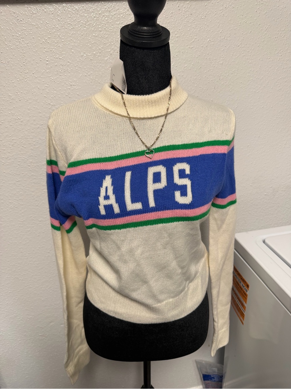 H&M Cream Sweater with Blue, Pink & Green Stripes